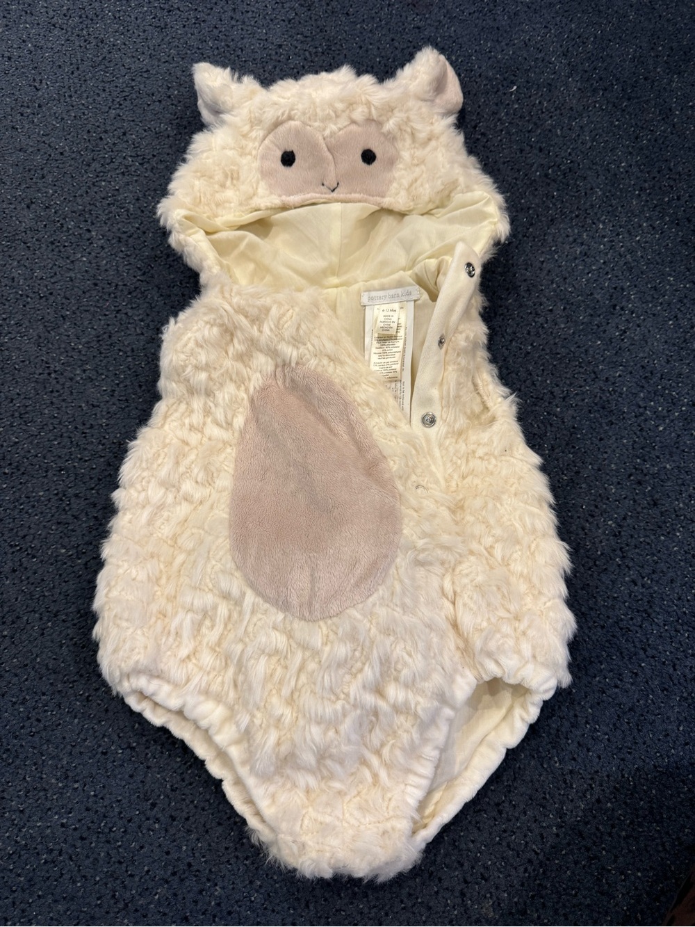Pottery Barn Kids Plush Cream Hooded Animal Romper with Tan Patch